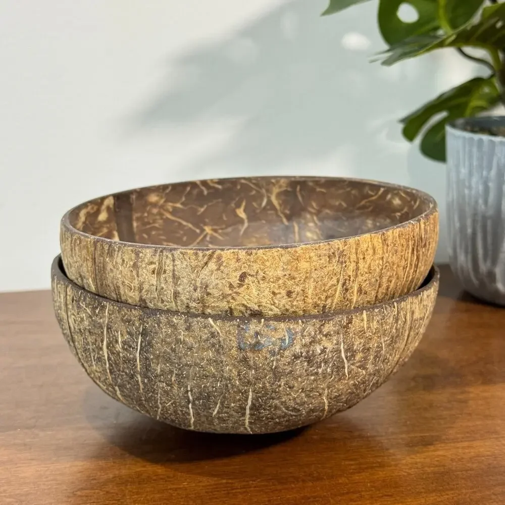 Set of 2 Coconut Shell Bowl Halves Reusable Eco-Friendly Handmade Dessert Cup